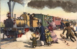 Cats Dressed as Humans Meeting the Train Postcard