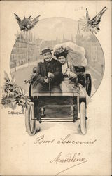 Couple in Early Automobile Vienna, Austria Postcard Postcard