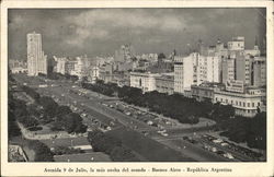 Avenida 9 de Julio Buenos Aires, Argentina Postcard Postcard