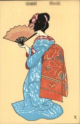 Japanese Lady with Fan Postcard Postcard