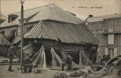 Fishermen with Nets Etretat, France Postcard Postcard