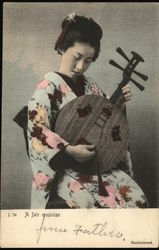 A fair musician (Biwa player) Japan Postcard Postcard