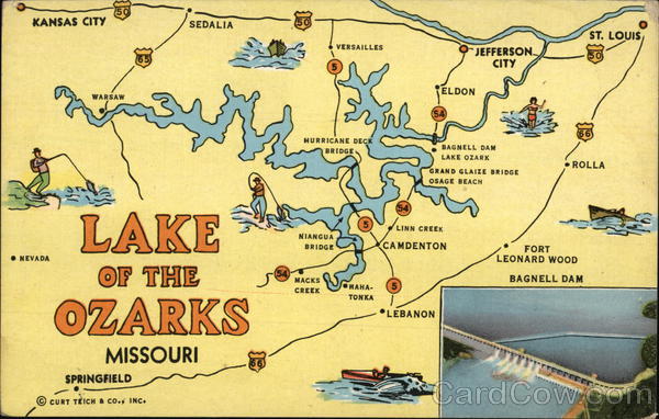 Map of Lake of the Ozarks, MO Missouri Maps Postcard