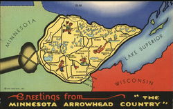 Map: Greetings from Minnesota Arrowhead, "The Country" Postcard