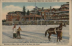 Ski-Joring On Mirror Lake In Front Of Main Club House Lake Placid, NY Postcard Postcard Postcard