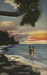 Two Girls on Beach at Sunset Postcard