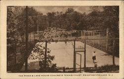 The Pines & Lake House Concrete Tennis Court Swartswood Lake, NJ Postcard Postcard Postcard