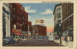 Looking Down Merrimack Street Lowell, MA Postcard Postcard Postcard