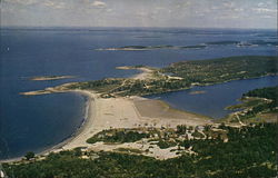 Aerial View of head Beach, the Branch, Hermit Island, and Summer Cottages Small Point, ME Postcard Postcard Postcard