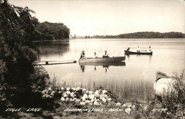 Boats on Eagle Lake Bloomingdale, MI Postcard