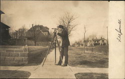 Surveyor Using Transom on Street Postcard