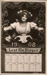 1908 Calendar With Girl "Lest We Forget" Calendars Postcard Postcard Postcard