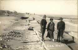 Soldiers Walking the Sea Wall Galveston, TX Postcard Postcard Postcard