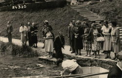 Tourists on Edge of Water Switzerland Postcard Postcard Postcard