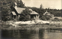 Church & Home on Lake Buildings Postcard Postcard Postcard