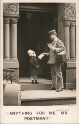 Girl Accepting Letter From Postman Postcard