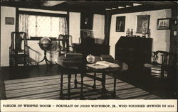 Parlor of Whipple Hpouse with portrait of John Winthrop Jr., Founder of Ipswich in 1634 Massachusetts Postcard Postcard Postcard