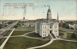 Marion County Court House, Post Office and M. E. Church in Distance Postcard