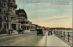 Crest Hall and Ocean View Hotel, Winthrop Shore Drive Postcard