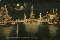 Night Scene in Dreamland, Coney Island Postcard