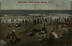 Souvenir from South Beach, Crowded Beach Scene Staten Island, NY Postcard Postcard Postcard