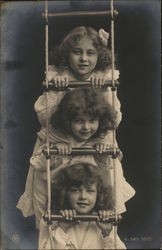 Portrait of Three Girls on Rope Ladder Postcard