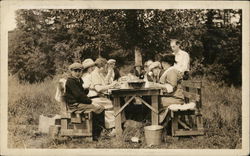 Outdoor Meal - People at Picnic Table Unidentified People Postcard Postcard Postcard