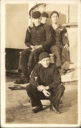 Four Sailors on Ship Navy Postcard Postcard Postcard