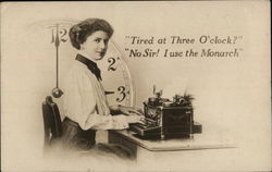 Woman Typing on Monarch Typewriter Postcard