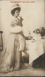 "Falstaff" Bottled Beer - Lady Sipping from Champagne Glass Breweriana Postcard Postcard Postcard