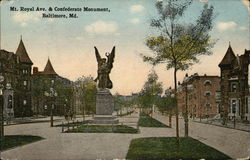 Mt. Royal Avenue and Confederate Monument Postcard