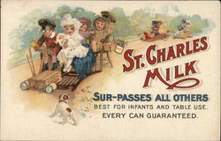 Children On Carts Deliver St. Charles Milk Advertising Postcard Postcard Postcard