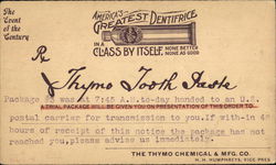 Thymo Tooth Paste, The Thymo Chemical & Mfg. Co. Postcard