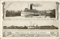 STR Puritan Leaving Pier at Fall River for New York Postcard