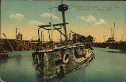 Habana El "maine" Vista de Popa, Stern view of "Maine" 1911 Postcard