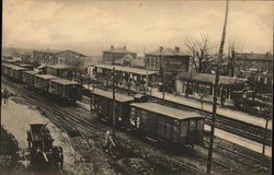 Trains on a station. Bahnof Postcard