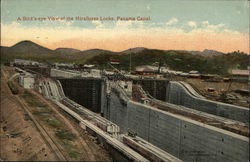 A Bird's-eye View of the Miraflores Locks. Panama Canal. Postcard