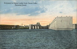 Entrance to Gatun Locks from Gatun Lake. Panama Canal Postcard