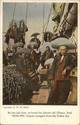 Bu'sun and crew, on board the historic old Chinesse Junk "NING-PO," famous smuggle from the Yellow S China Postcard Postcard