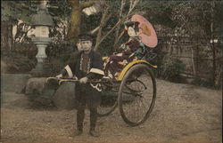 Off for a visit - Woman in Rickshaw Japan Postcard Postcard