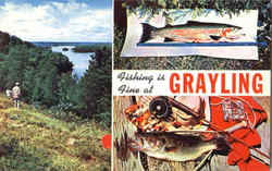 Fishing Is Fine At Grayling Postcard