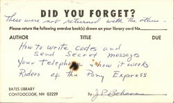 Did You Forget? Bates Library Overdue Notice Postcard