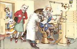 Cat Dentist Working on Child Dressed Animals Postcard Postcard Postcard