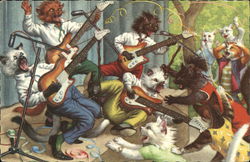 Cats Playing Guitars Dressed Animals Postcard Postcard Postcard