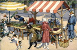 Dressed Cats at the Farmers Market Postcard