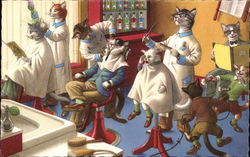 Cat Barbershop Cartoons Postcard Postcard Postcard