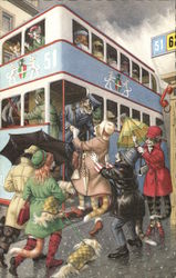 Dressed Cats Getting On Bus Dressed Animals Postcard Postcard Postcard