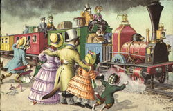 Dressed Cats Greeting Train Dressed Animals Postcard Postcard Postcard