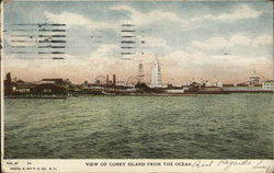 View of Coney Island from the Ocean New York Postcard Postcard Postcard