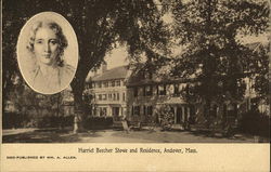 Harriet Beecher Stowe (Inset) and Residence Postcard